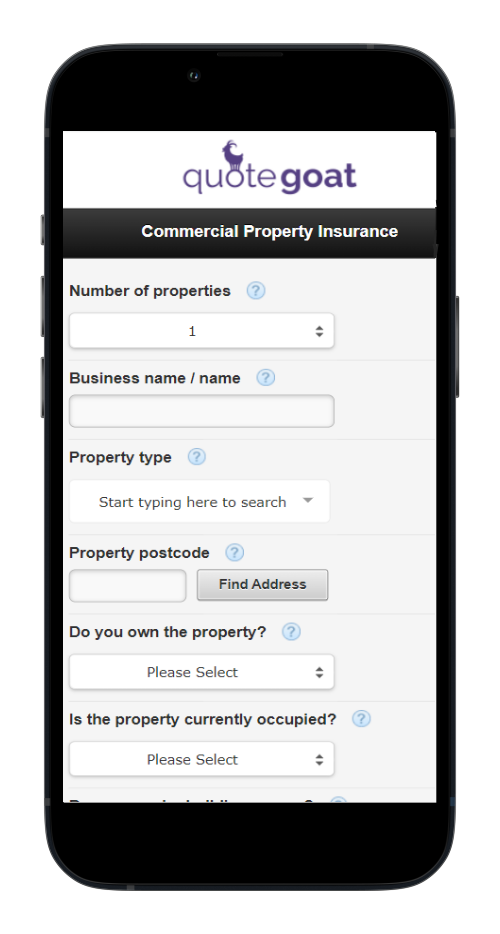 commercial property insurance quote screenshot